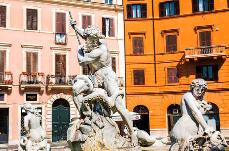 Giacomo della PortaÃ¢ÂÂs 16th Century Fontana di Nettuno at the northern end of the historic Piazza Navona in Rome, Italyのeditorial素材