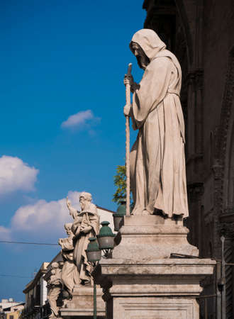 row of ancient statues at the entrance of the cathedral Blessed Virgin Mary of the Assumption in Palermo, Sicily. Italyの写真素材