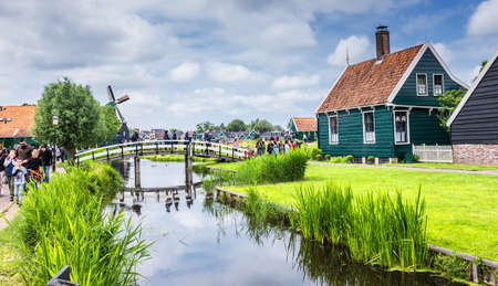Zaanse Schans, Netherlans, 20June 2016 : Visiting tourists to the Dutch windmills, the Zaanse Schans Tourist Village near Amsterdam, Netherlandsのeditorial素材