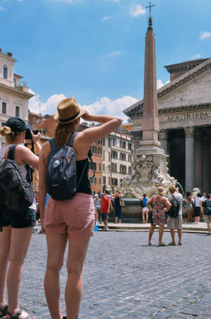 Rome. Italy, June, 2016: View of the Pantheon photographed by tourists in Piazza della Rotonda in Rome, Pantheon is a famous monument of ancient Roman culture, the temple of all the gods, built in the 2nd century.のeditorial素材