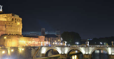 Castel Sant'Angelo at night mausoleum of Hadrian in the heart of Rome, Italy.の写真素材