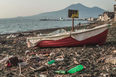 garbage and wastes on the beachの写真素材