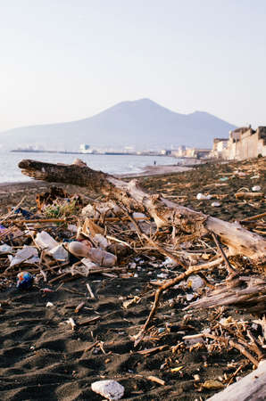 garbage and wastes on the beachの写真素材