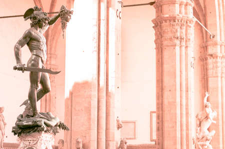 Statue of Perseus with Medusa Gorgons head in hand Florenceの写真素材