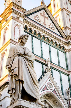 Dante Alighieri statue in Santa Croce square in Florence, Italyの写真素材