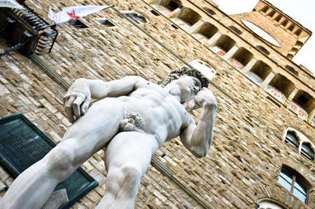 Michelangelos David in Piazza Della Signoria, Palazzo Vecchio,の写真素材