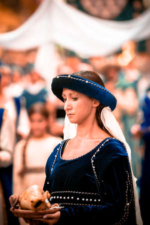 Young damadel Middle Ages at the Palio with flowersのeditorial素材