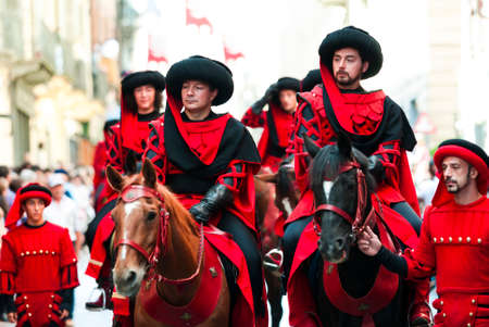Asti, Italy - September 19, 2010: the historic Medieval parade of the Palio of Asti in Piedmont, Italy. Parade of medieval knight, Palioのeditorial素材