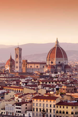 Cathedral of Santa Maria del Fiore Dome at sunset, Florenceの写真素材