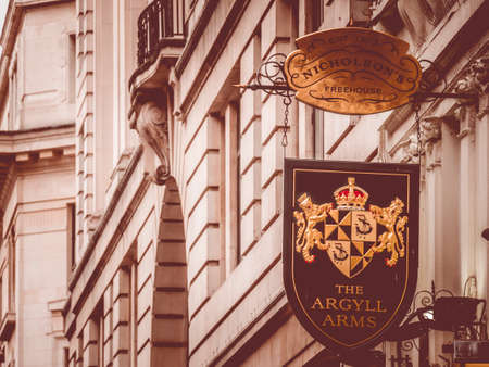 London UK flag pub public house sign known as pub, United Kingdomのeditorial素材