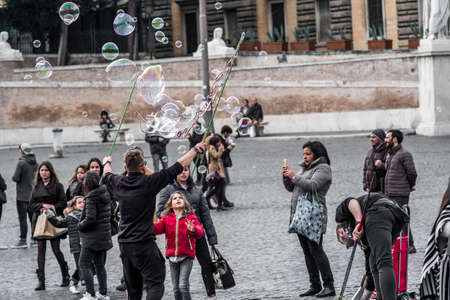soap bubbles in the streetのeditorial素材