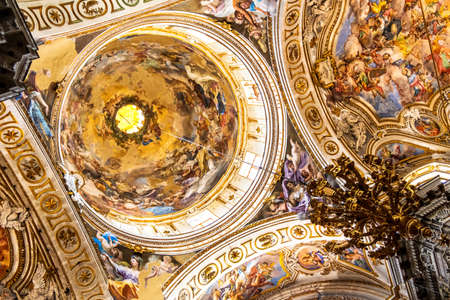 Palermo, Italy April, 2018: Interiors, frescoes and architectural details of dome in the Santa Caterina church in Palermo. The church is a synthesis of Sicilian Baroque, Rococo and Renaissance styles.のeditorial素材