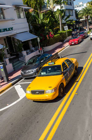 yellow taxi in Miami Beachのeditorial素材
