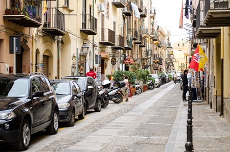 street of Cefalu, Sicily. Italyのeditorial素材