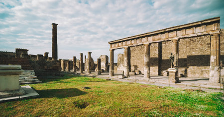 The old ruins of Apollon Temple in Pompeiiの写真素材