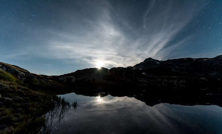 last light of moon at high altitudesの写真素材