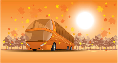 smiling bus on the Autumn scene