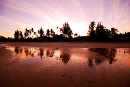 Evening scene with sunset on sea の写真素材