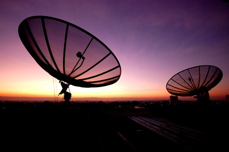 Satellite dish at sunset