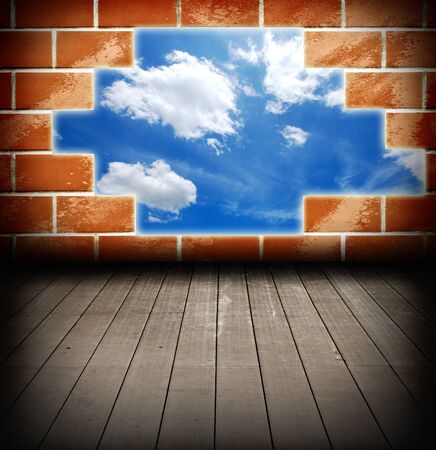 Brick old blue sky concept freedom texture backgrounds for desige and art workの写真素材