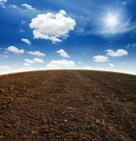 Soil Background mud puddle marsh well blue sky riceの写真素材