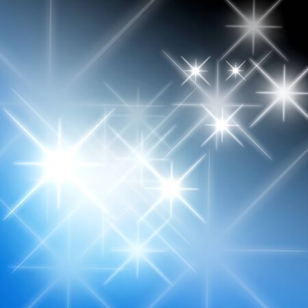 Snow and stars are falling on the background of blue luminous raysの写真素材