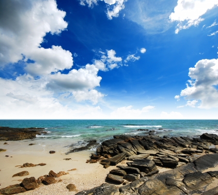 Sea sand sun beach for relax in holiday Thailand rock stoneの写真素材
