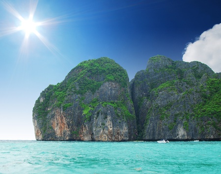 Island sea sand sun beach nature destination wallpaper and background for design at krabi in thailand の写真素材