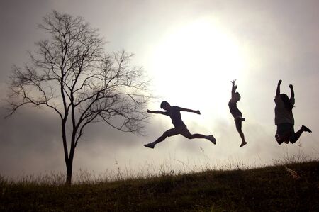 Jumping on Mountain in Thailandの写真素材