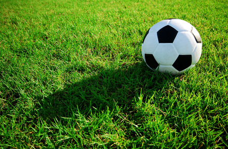 Soccer football field stadium grass line ball background texture light shadow on the grassの写真素材