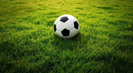 Soccer football field stadium grass line ball background texture light shadow on the grassの写真素材