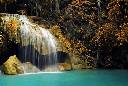 Waterfall with blue stream in the nature Thailand forestの写真素材