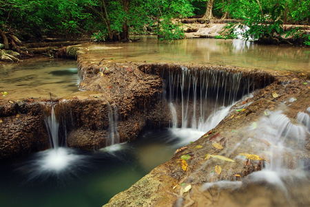Waterfall with blue stream in the nature Thailand forestの写真素材