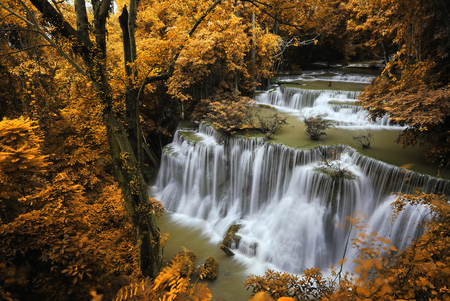 Waterfall with blue stream in the nature Thailand forestの写真素材