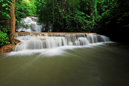 Waterfall with blue stream in the nature Thailand forestの写真素材