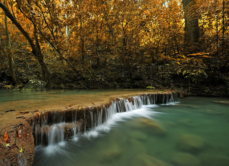 Waterfall with blue stream in the nature Thailand forestの写真素材