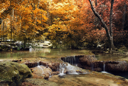 Waterfall with blue stream in the nature Thailand forestの写真素材