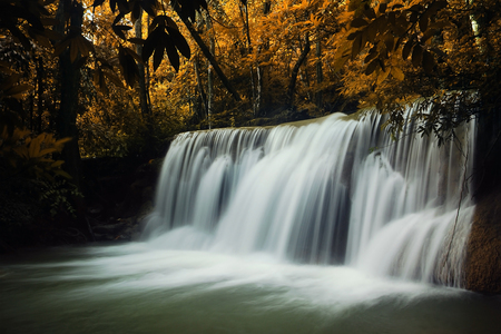 Waterfall with blue stream in the nature Thailand forestの写真素材