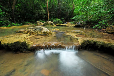 Waterfall with blue stream in the nature Thailand forestの写真素材