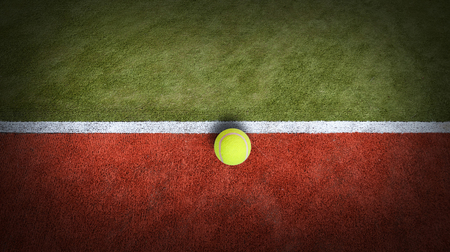 Tennis ball on court grass play game background sport for designの写真素材