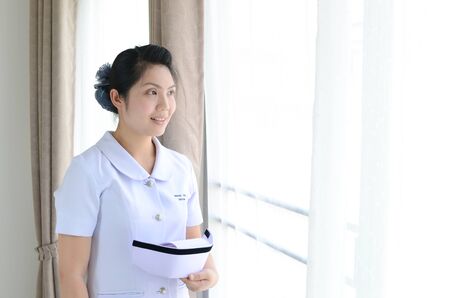female nurse portrait in hospitalの写真素材