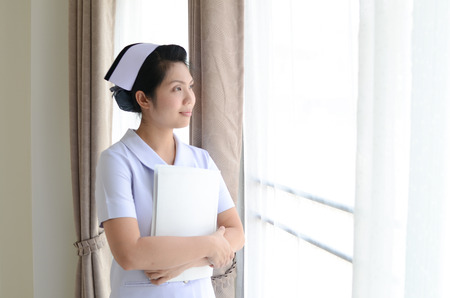 female nurse portrait in hospitalの写真素材