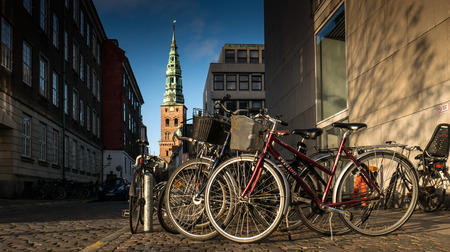 Classical bike on the bikeway in copenhagen , denmarkのeditorial素材