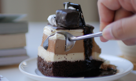 Chocolate cake in cake cafeの写真素材