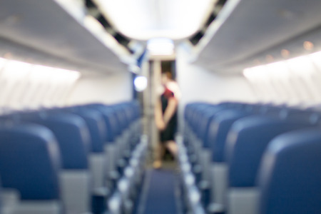 Inside cabin in aircraft blurred backgroundの写真素材