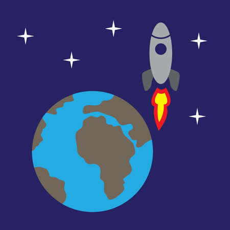 vector image of a rocket soaring above the earthのイラスト素材