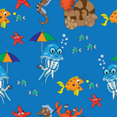 seamless pattern on the marine theme with children's drawings for the designのイラスト素材