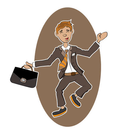 joyful successful businessman, runs into the hop, illustrationのイラスト素材