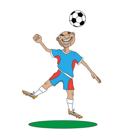 the man in the uniform of a football player hit his head on the ballのイラスト素材