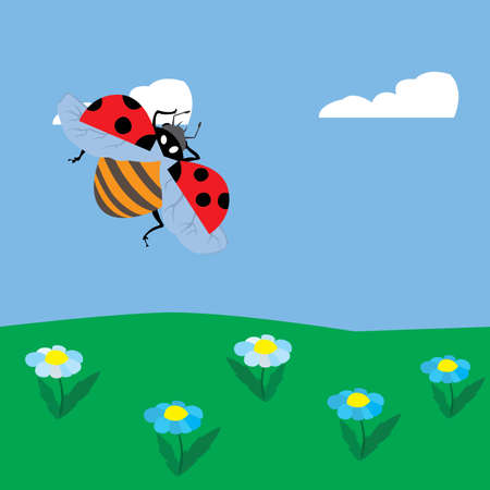 ladybug flies into the sky. vector illustration of cartoonのイラスト素材